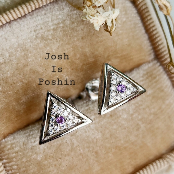 Natural amethyst triangle diamond stud earrings in sterling silver